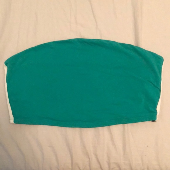 Garage Tops - Green Tube Top with Black and white striped sides